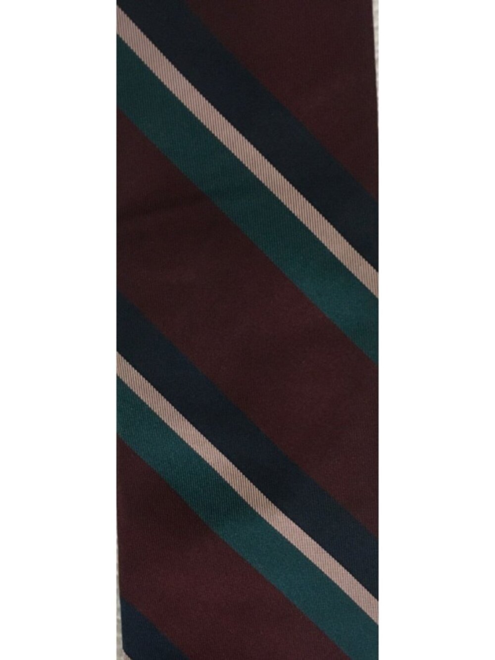 Ferrell Reed Neck Tie Burgundy w Green Taupe Diagonal Strips Silk 3.25 in Wide